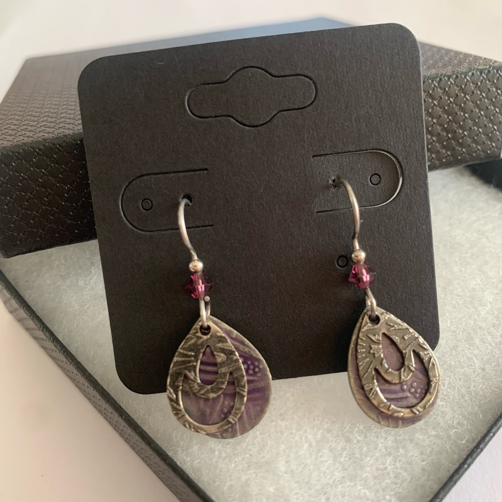 Purple Teardrop Dangle Earrings - Women Jewelry - Picture 7 of 11